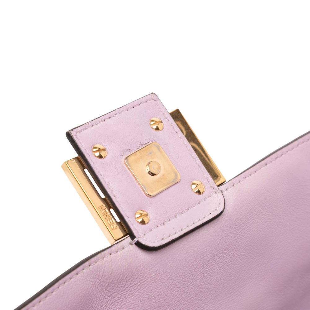 Fendi B Fendi Purple Light Purple Calf Leather Zucca Embossed Baguette Satchel Italy