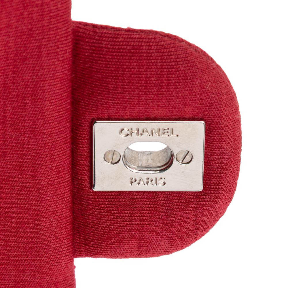 Chanel B Chanel Red Cotton Fabric Medium Classic Jersey Double Flap France