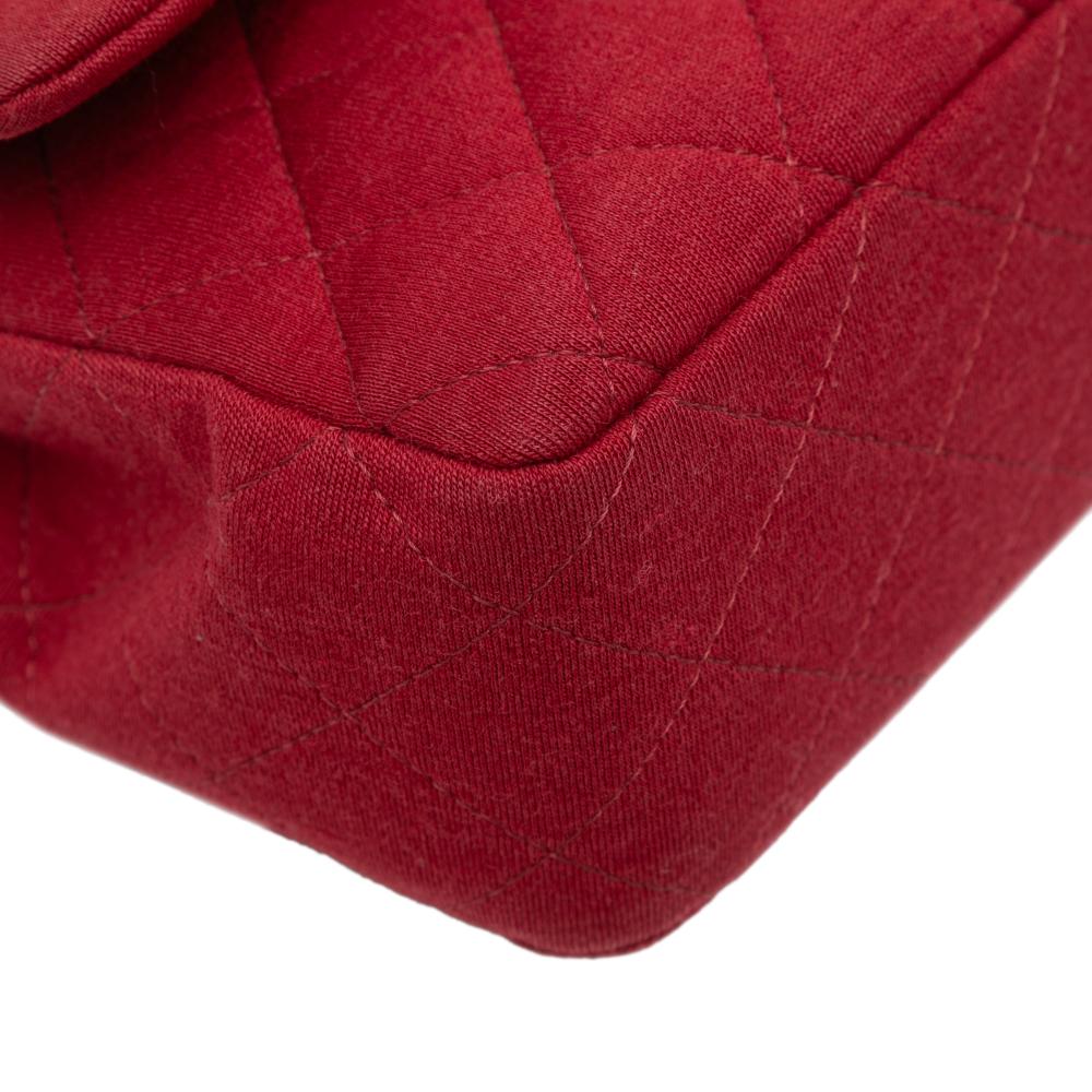 Chanel B Chanel Red Cotton Fabric Medium Classic Jersey Double Flap France