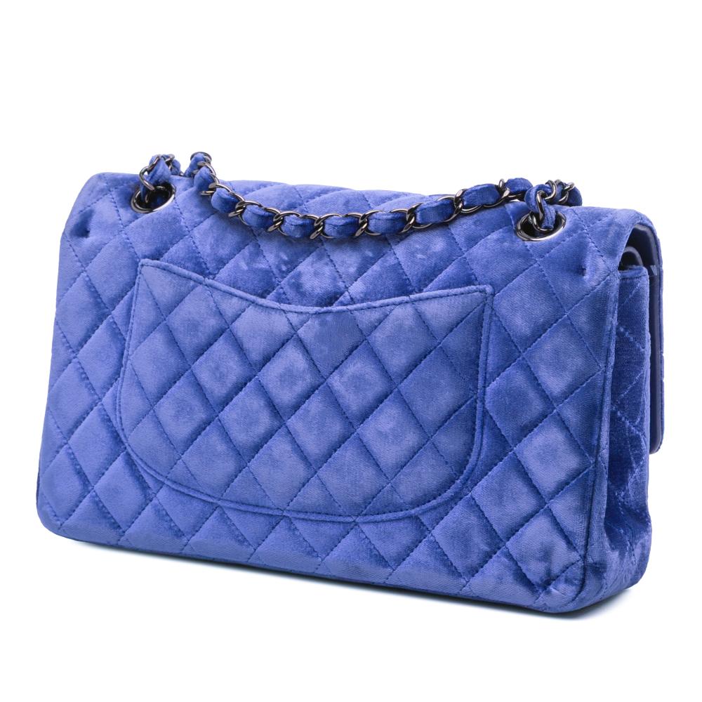 Chanel B Chanel Blue Velvet Fabric Medium Classic Double Flap France