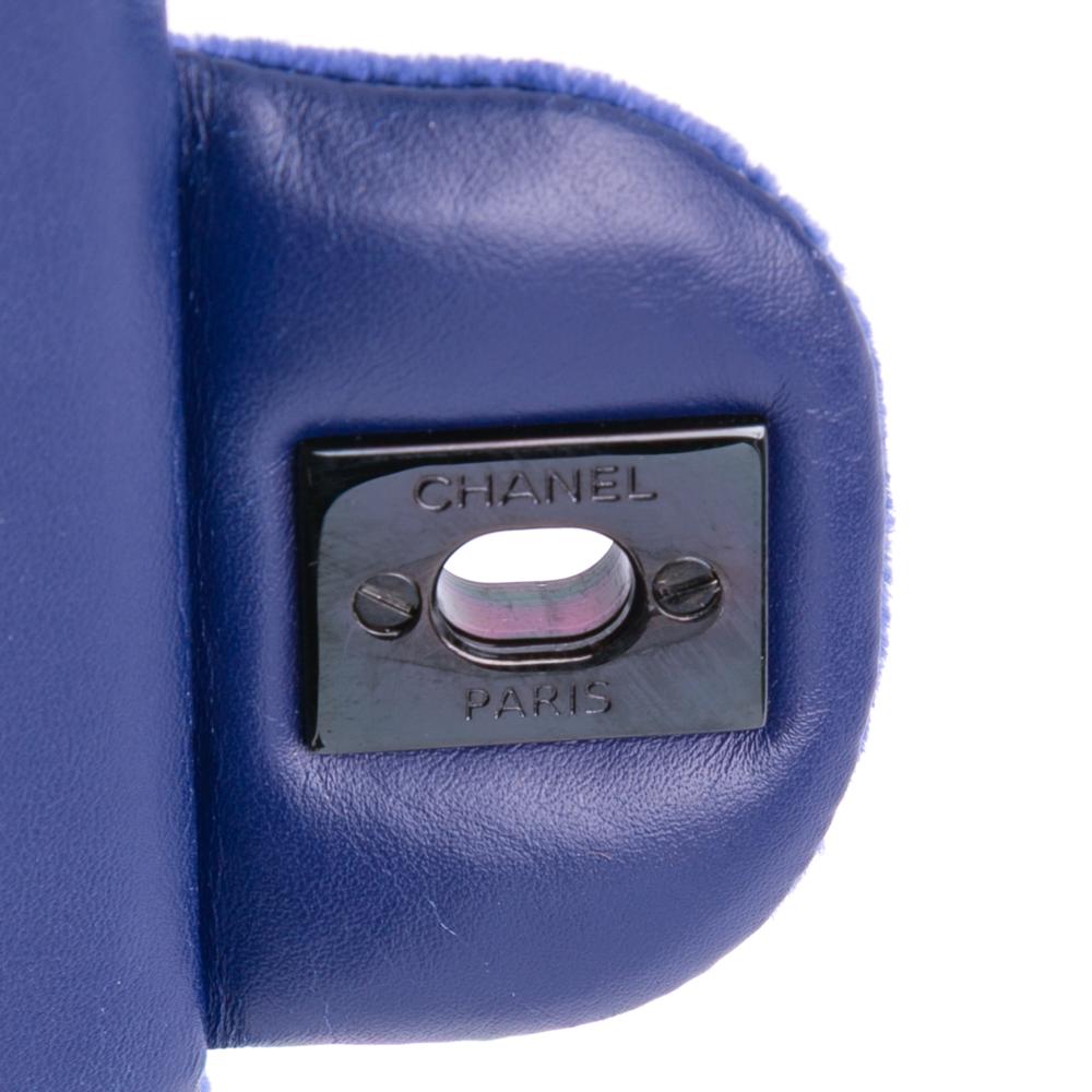 Chanel B Chanel Blue Velvet Fabric Medium Classic Double Flap France