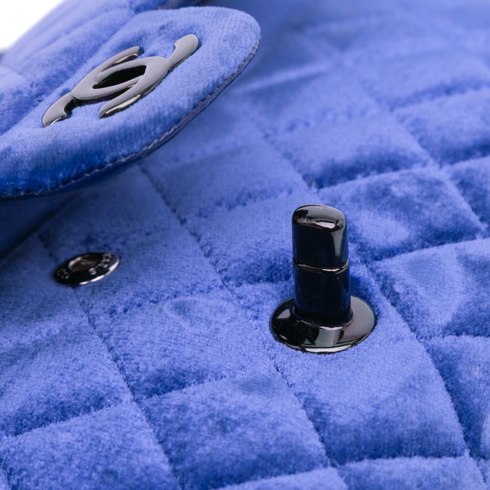 Chanel B Chanel Blue Velvet Fabric Medium Classic Double Flap France