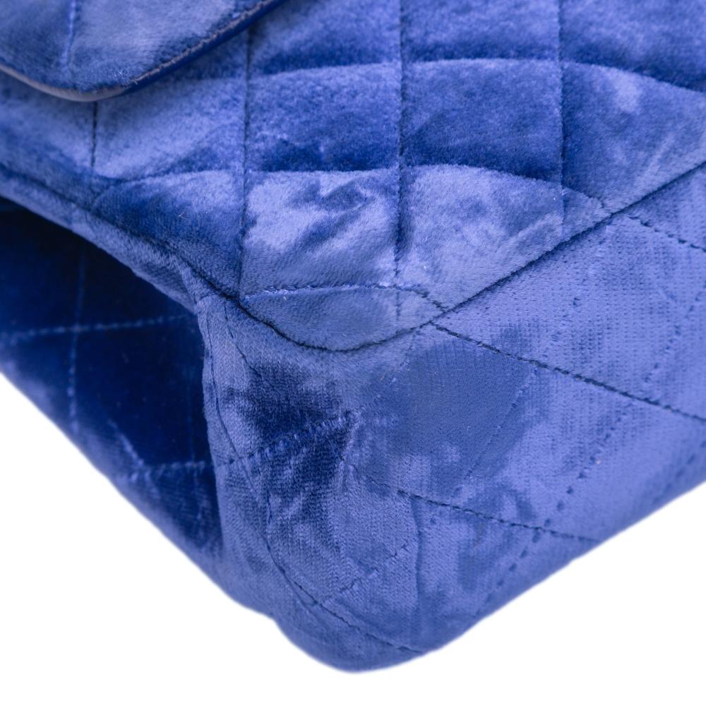 Chanel B Chanel Blue Velvet Fabric Medium Classic Double Flap France