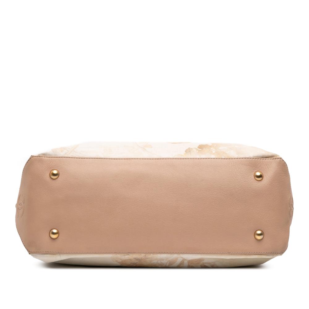 Chanel B Chanel Brown Beige Canvas Fabric Floral Shopping Tote France