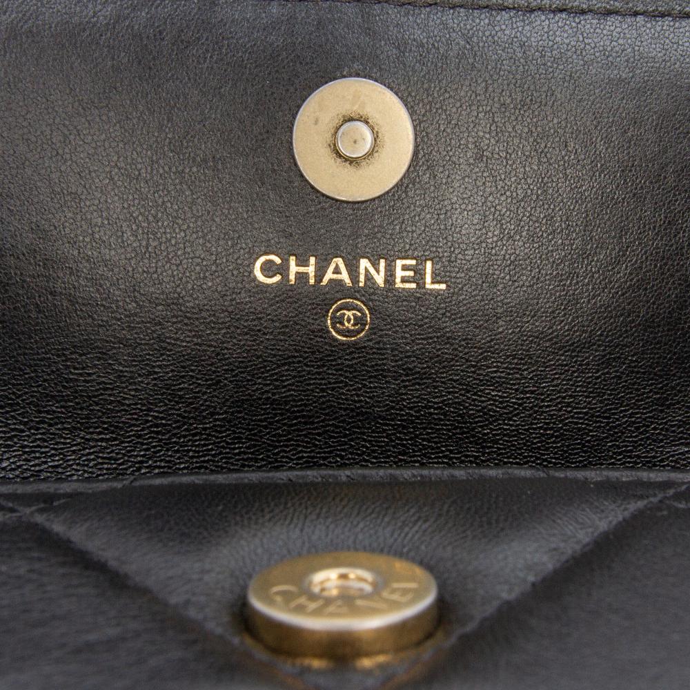 Chanel AB Chanel Black Lambskin Leather Leather Quilted Lambskin 19 Flap Coin Purse With Chain Italy