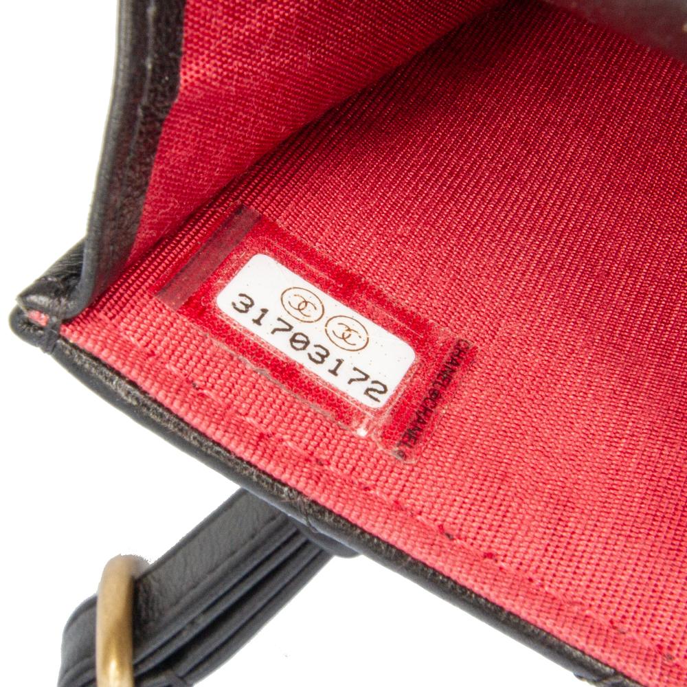 Chanel AB Chanel Black Lambskin Leather Leather Quilted Lambskin 19 Flap Coin Purse With Chain Italy