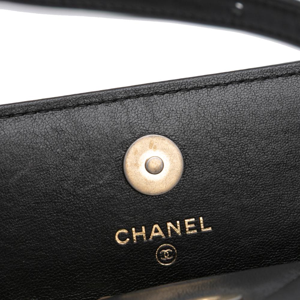 Chanel AB Chanel Black Lambskin Leather Leather Quilted Lambskin 19 Flap Coin Purse With Chain Italy