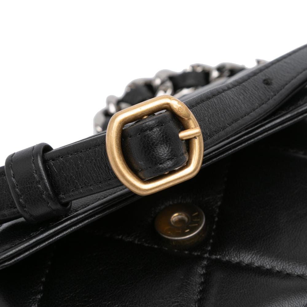 Chanel AB Chanel Black Lambskin Leather Leather Quilted Lambskin 19 Flap Coin Purse With Chain Italy