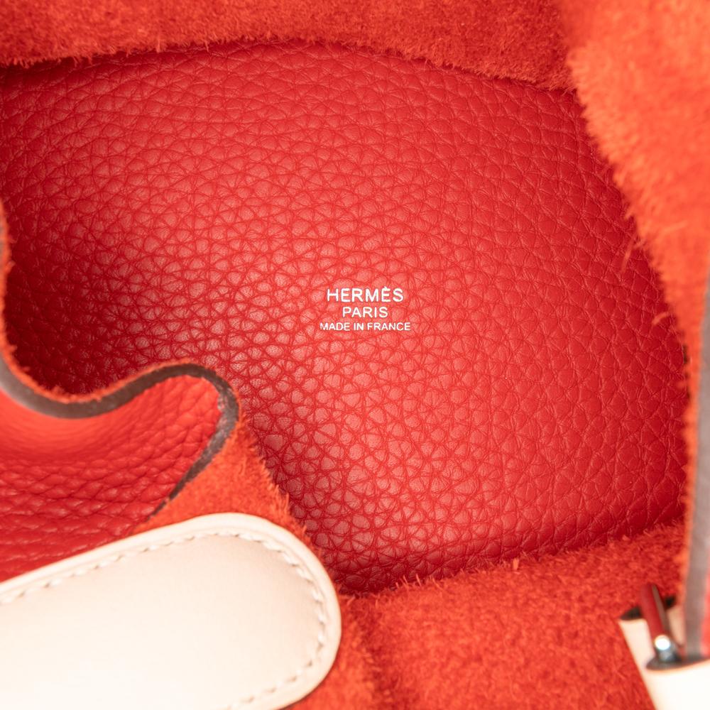 Hermès B Hermès Red Calf Leather Bicolor Clemence and Swift Picotin Lock 22 France