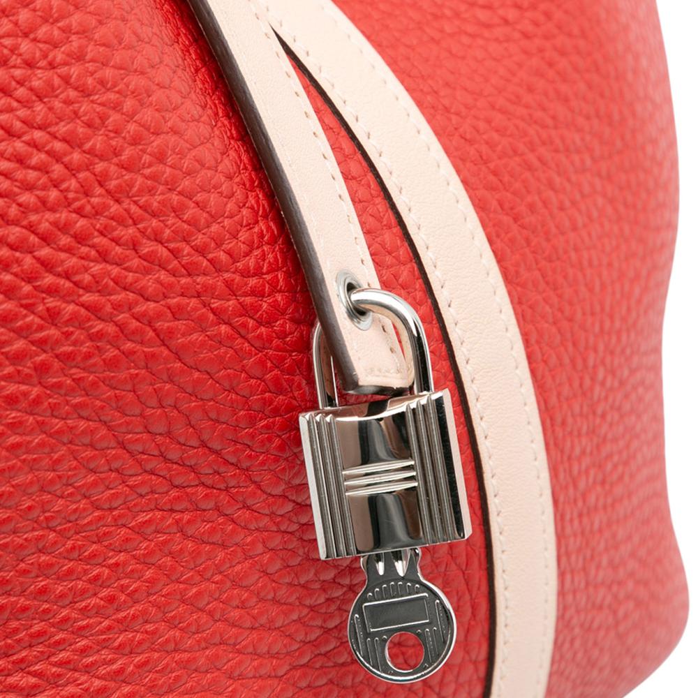 Hermès B Hermès Red Calf Leather Bicolor Clemence and Swift Picotin Lock 22 France