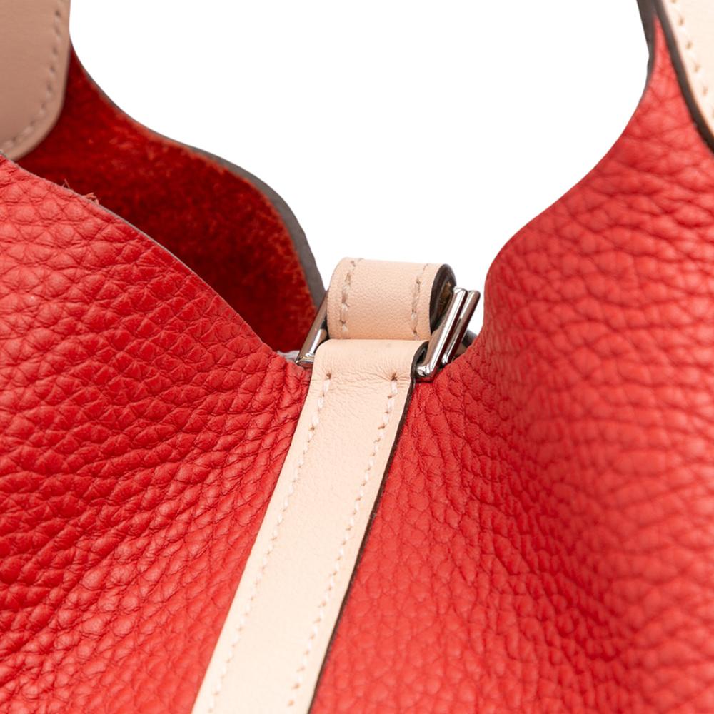 Hermès B Hermès Red Calf Leather Bicolor Clemence and Swift Picotin Lock 22 France