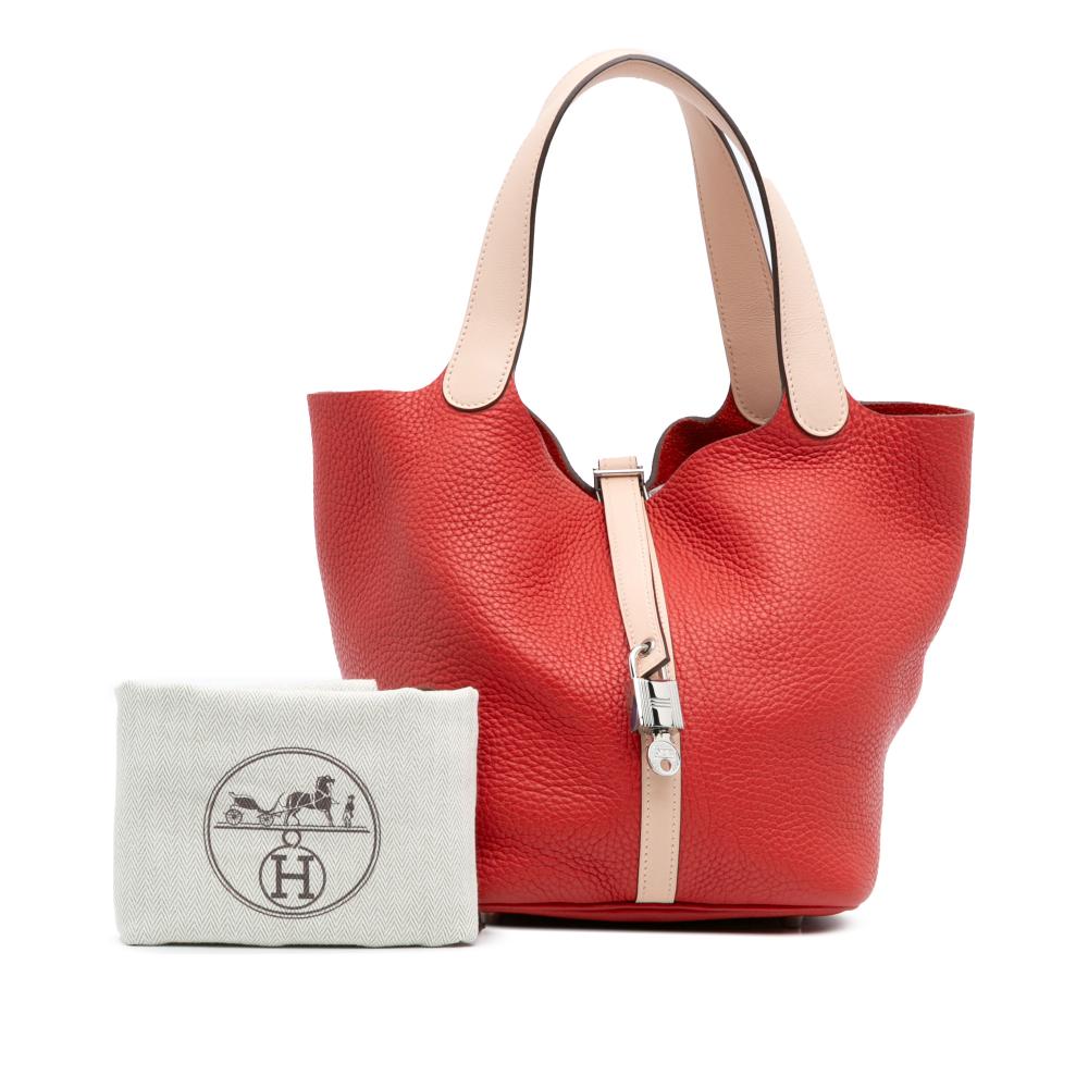 Hermès B Hermès Red Calf Leather Bicolor Clemence and Swift Picotin Lock 22 France