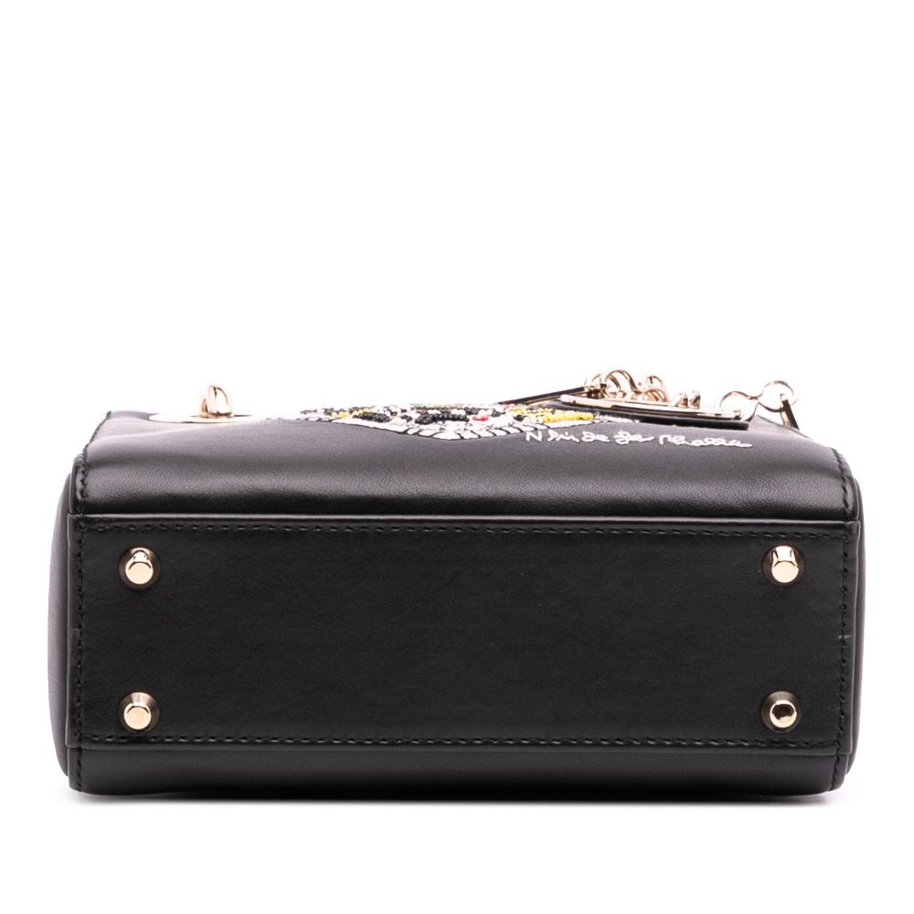 Christian Dior B Dior Black Calf Leather Niki De Saint Phalle Mini skin Heart Lady Dior Italy