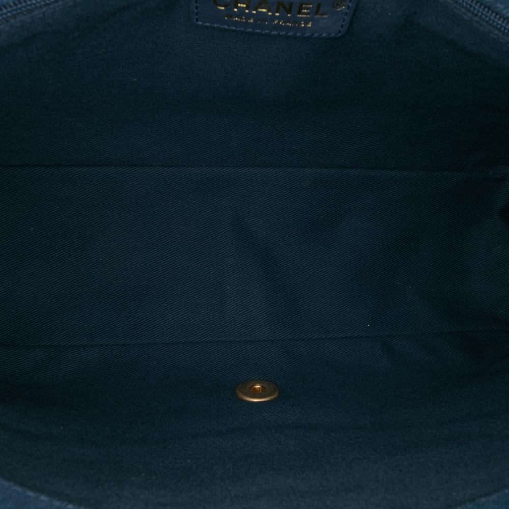 Chanel B Chanel Blue Denim Fabric Jumbo Chevron Fringe Coco Flap France