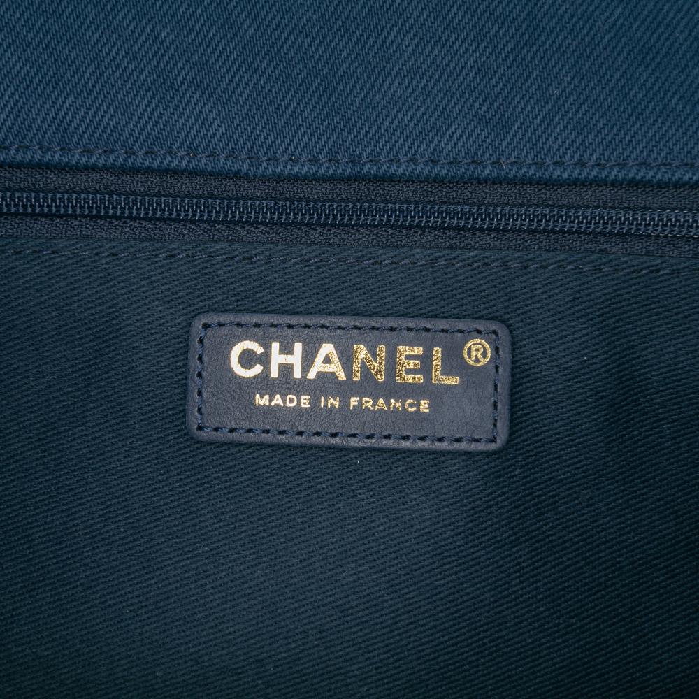 Chanel B Chanel Blue Denim Fabric Jumbo Chevron Fringe Coco Flap France