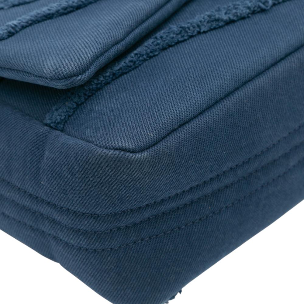 Chanel B Chanel Blue Denim Fabric Jumbo Chevron Fringe Coco Flap France