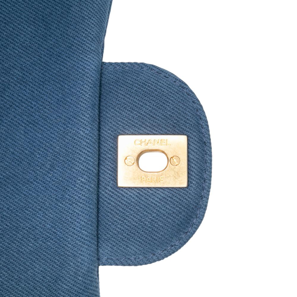 Chanel B Chanel Blue Denim Fabric Jumbo Chevron Fringe Coco Flap France