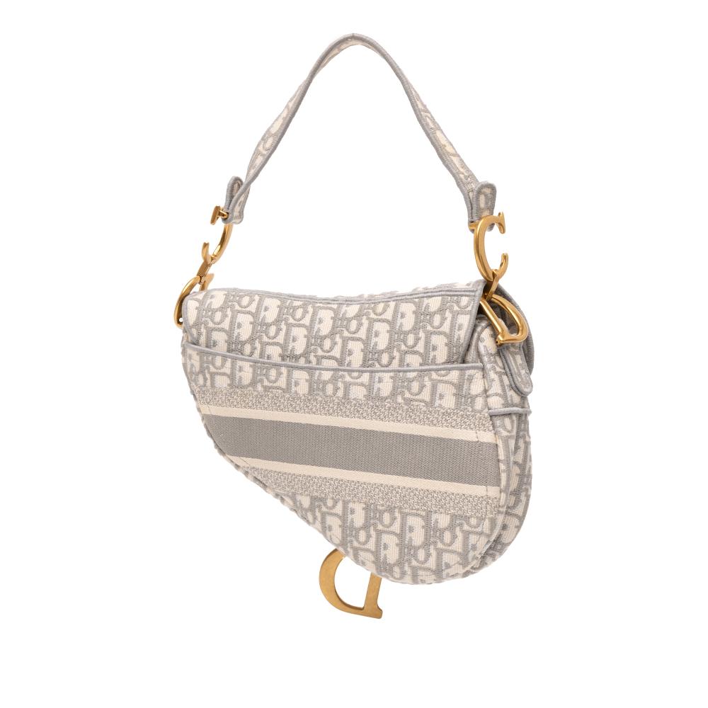Christian Dior B Dior Gray Canvas Fabric Oblique Embroidered Saddle Bag Italy