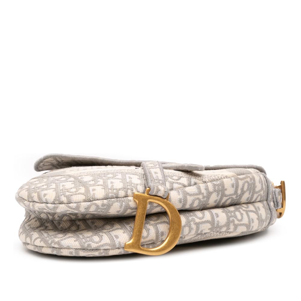 Christian Dior B Dior Gray Canvas Fabric Oblique Embroidered Saddle Bag Italy
