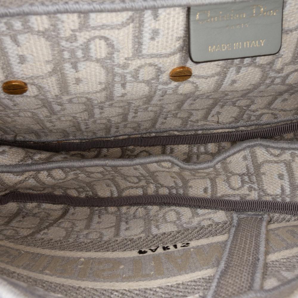 Christian Dior B Dior Gray Canvas Fabric Oblique Embroidered Saddle Bag Italy