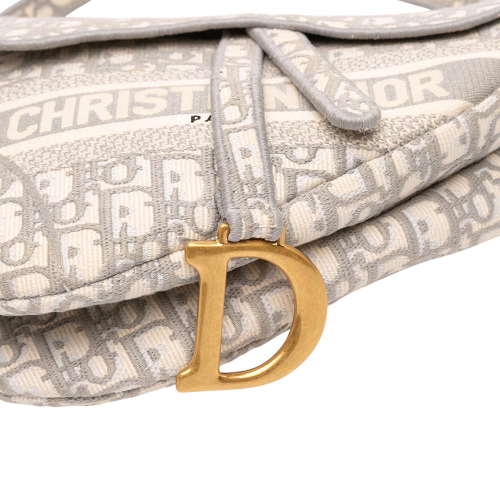 Christian Dior B Dior Gray Canvas Fabric Oblique Embroidered Saddle Bag Italy