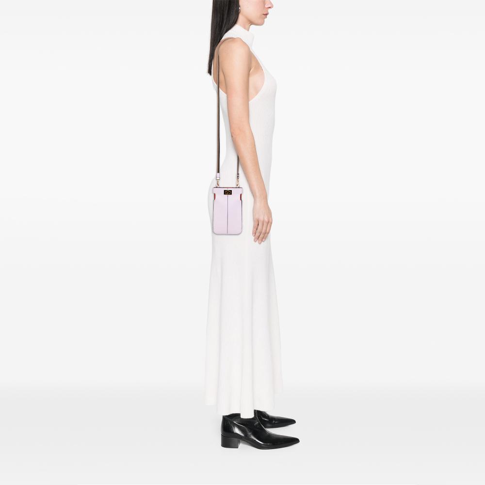 Fendi B Fendi Pink Light Pink Calf Leather Peek-a-Phone Pouch Crossbody Italy