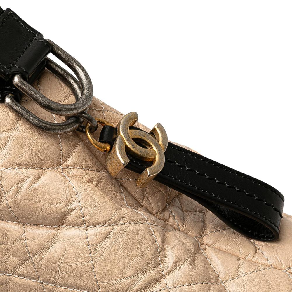 Chanel B Chanel Brown Light Beige with Black Calf Leather Large Aged skin Gabrielle Shopping Tote Italy