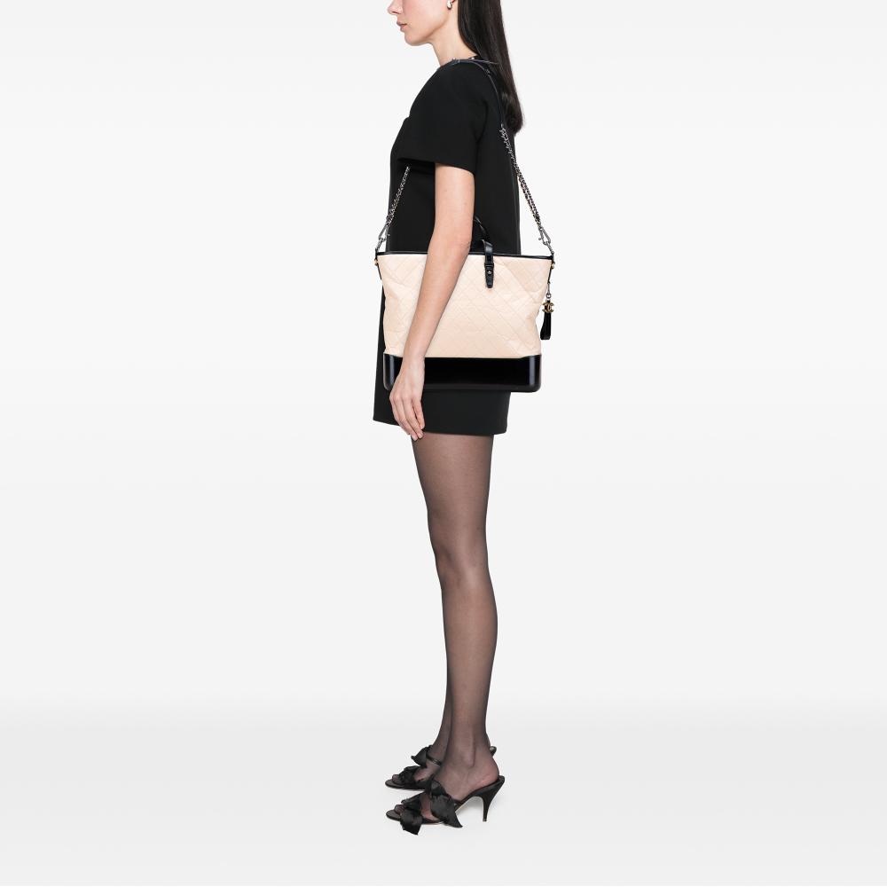 Chanel B Chanel Brown Light Beige with Black Calf Leather Large Aged skin Gabrielle Shopping Tote Italy