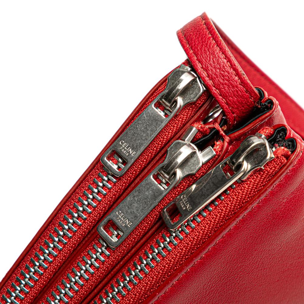 Celine B Celine Red Lambskin Leather Leather Small Lambskin Trio Crossbody Italy