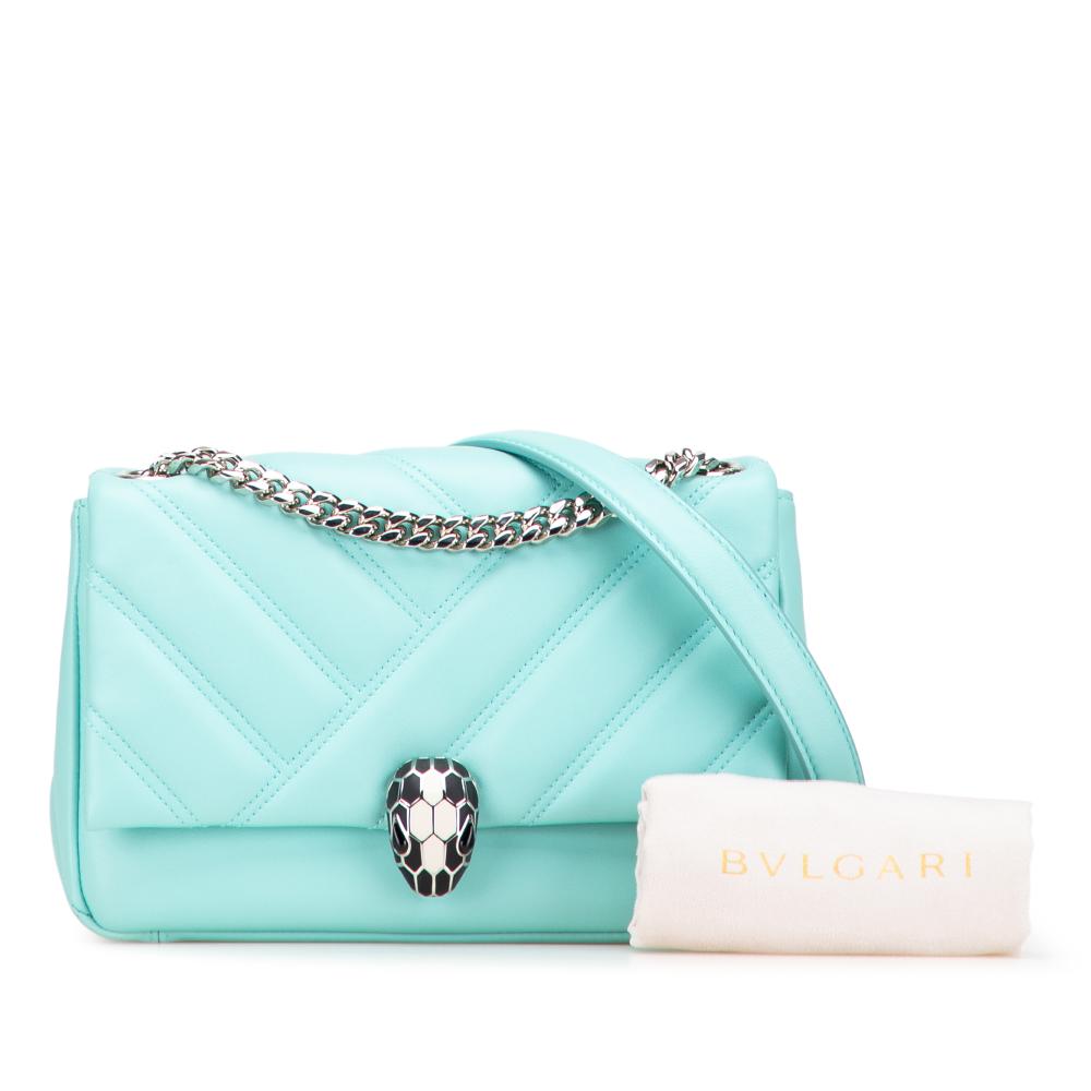 Bvlgari B Bvlgari Blue Turquoise Calf Leather Serpenti Cabochon Chain Crossbody Italy