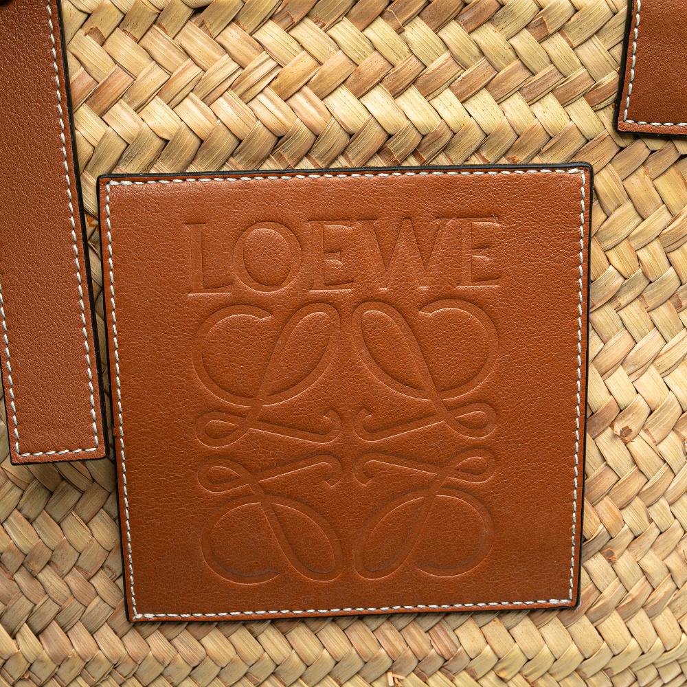 Loewe B LOEWE Brown Beige Raffia Natural Material Medium Basket Tote Spain
