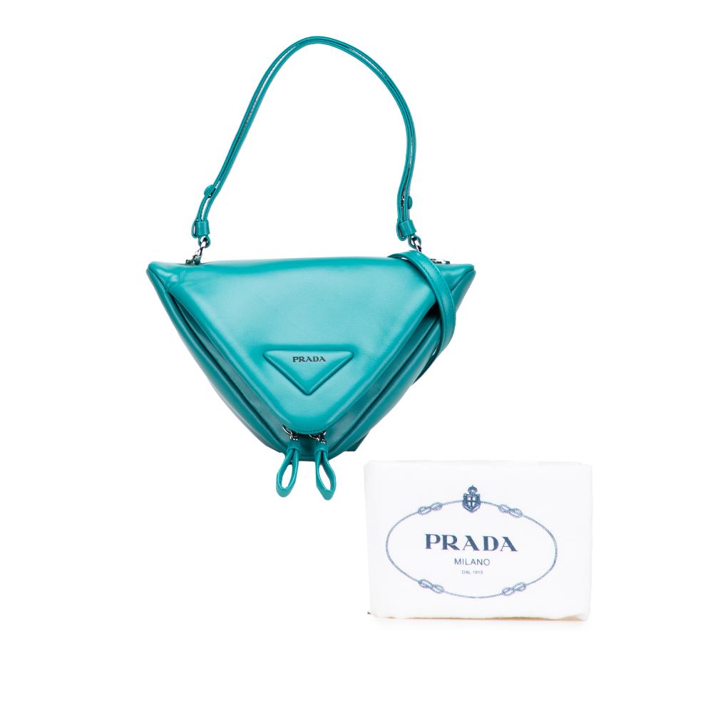 Prada AB Prada Blue Turquoise Nappa Leather Leather Nappa Padded Signaux Triangle Satchel Italy