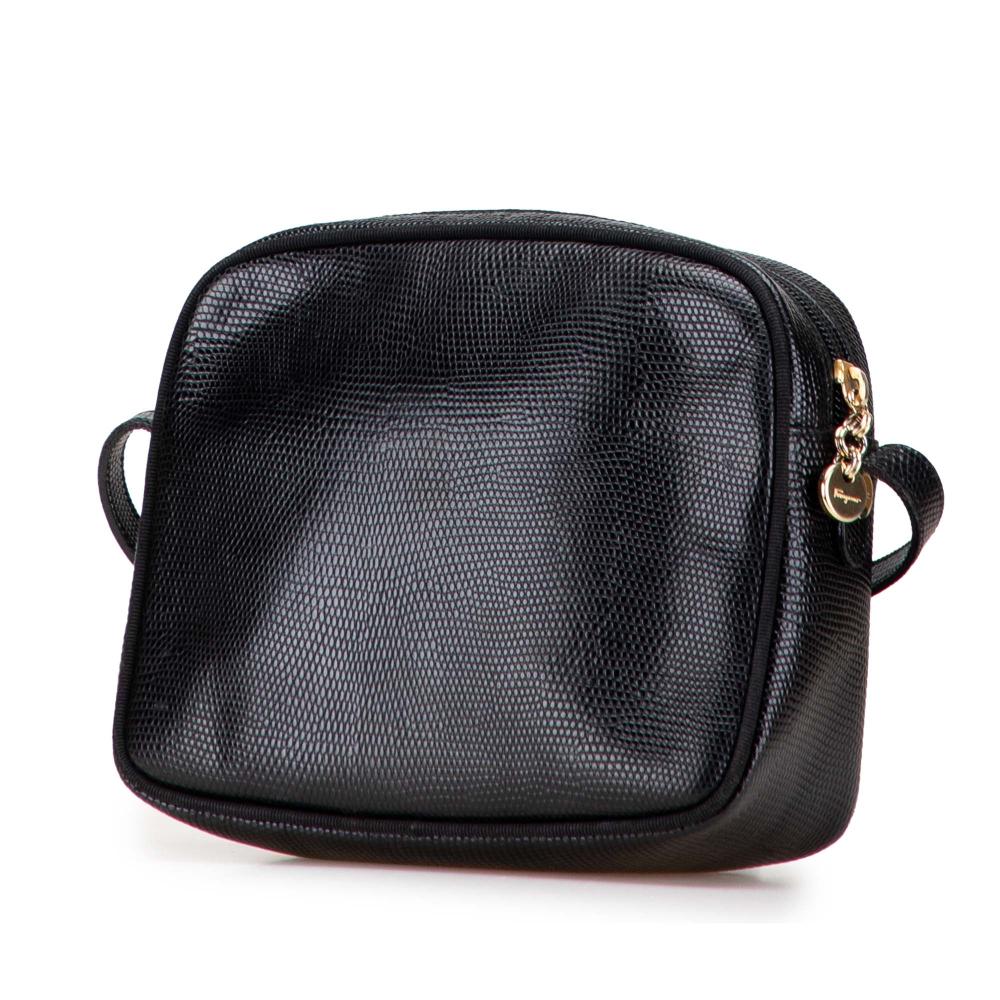 Ferragamo B Ferragamo Black Calf Leather Embossed Lizard Vara Crossbody Italy