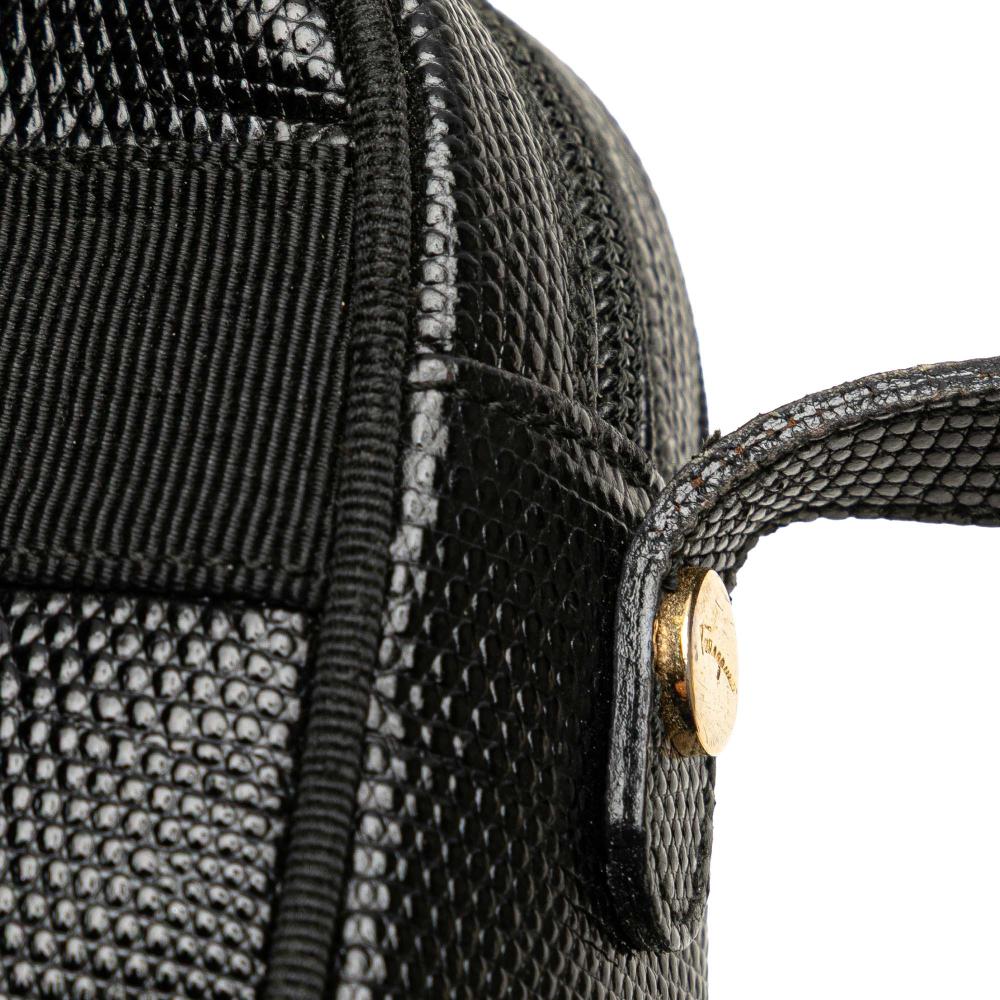 Ferragamo B Ferragamo Black Calf Leather Embossed Lizard Vara Crossbody Italy