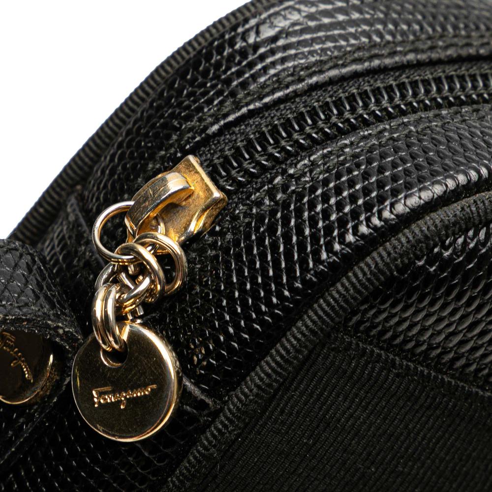 Ferragamo B Ferragamo Black Calf Leather Embossed Lizard Vara Crossbody Italy