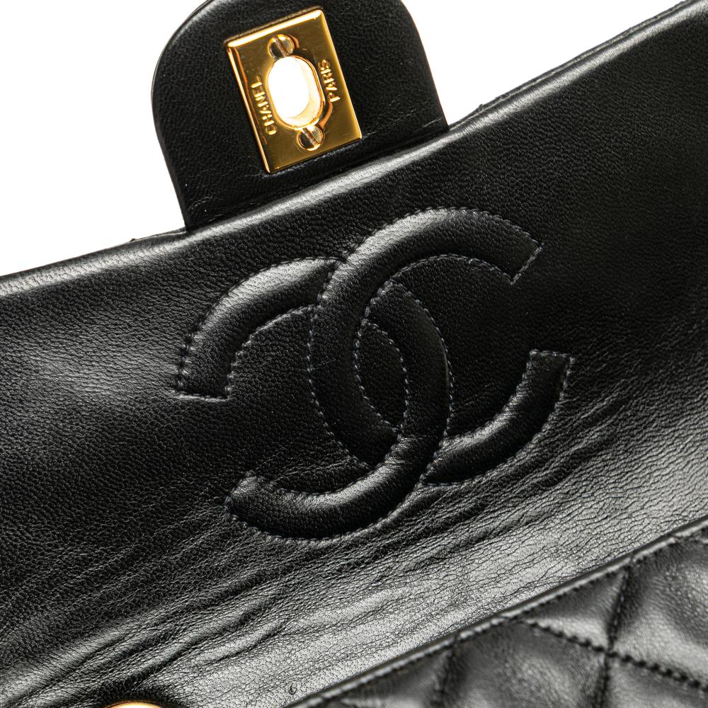 Chanel B Chanel Black Lambskin Leather Leather Mini Square Classic Lambskin Single Flap France