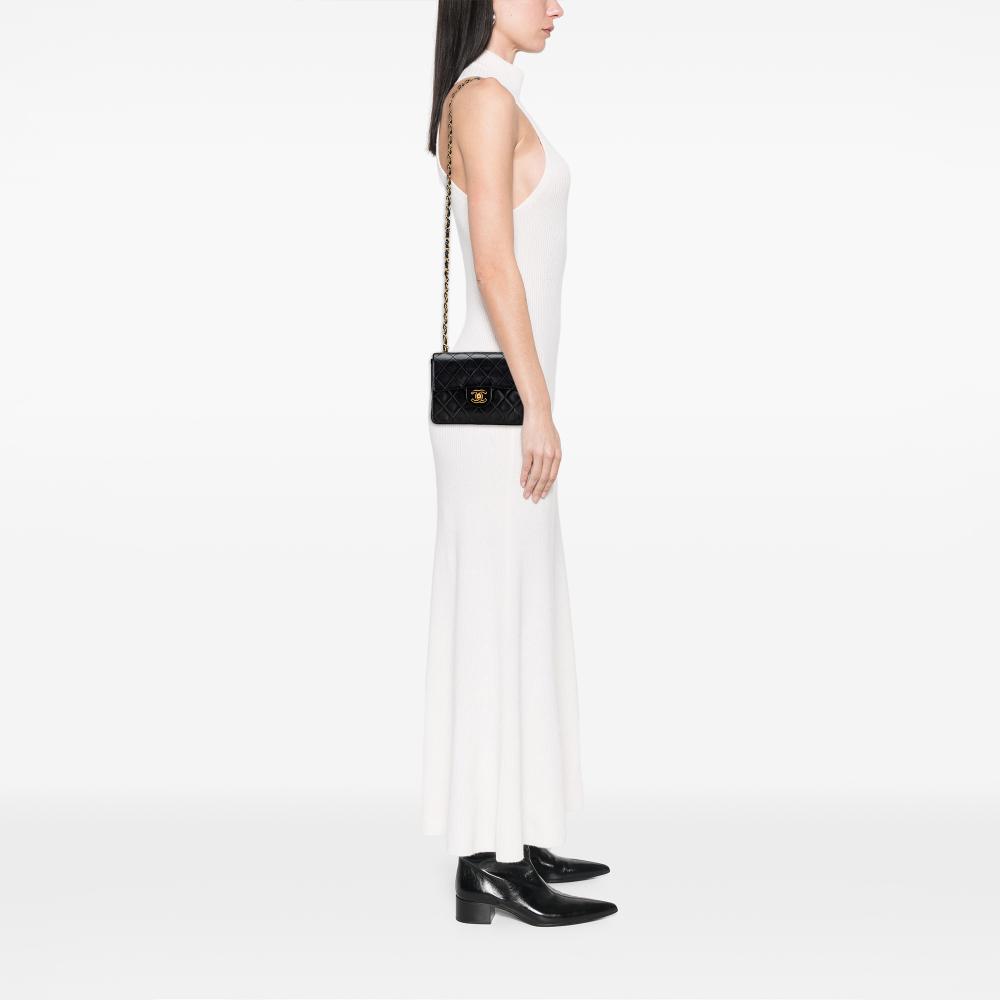 Chanel B Chanel Black Lambskin Leather Leather Mini Square Classic Lambskin Single Flap France