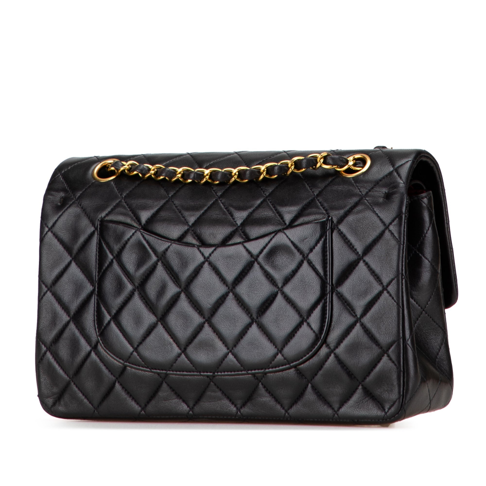 Chanel Vintage Classic Double Flap Medium Lambskin Leather Matelassè Shoulder Bag Black