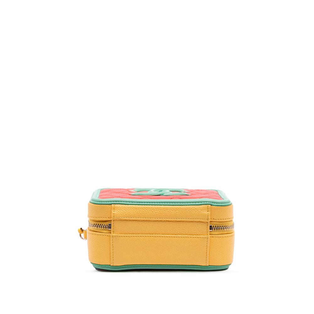 Chanel Orange Dark Orange Caviar Leather Leather Small Tricolor Caviar CC Filigree Vanity Case Italy