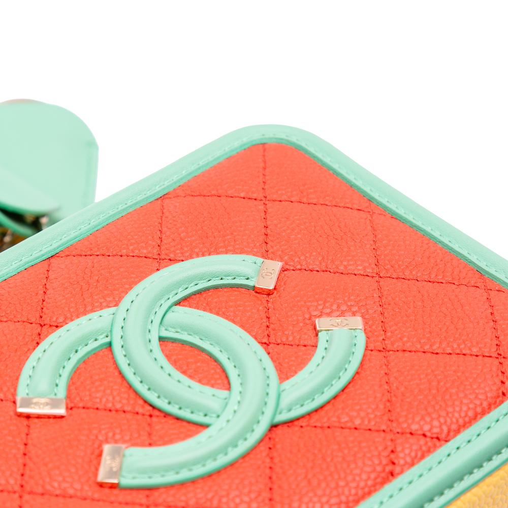 Chanel Orange Dark Orange Caviar Leather Leather Small Tricolor Caviar CC Filigree Vanity Case Italy