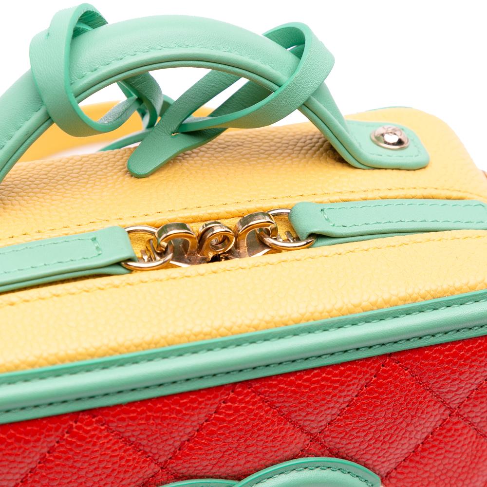 Chanel Orange Dark Orange Caviar Leather Leather Small Tricolor Caviar CC Filigree Vanity Case Italy