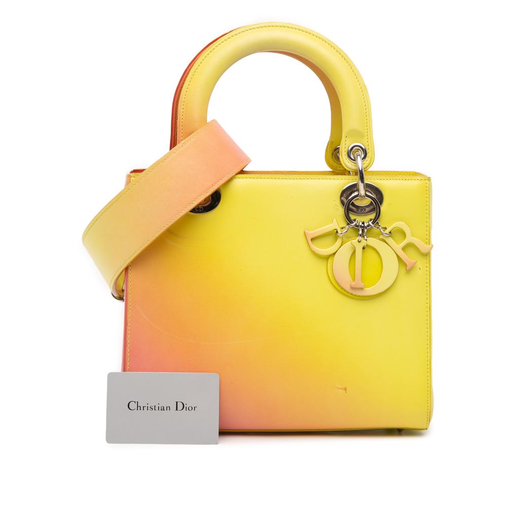 Christian Dior B Dior Yellow with Orange Calf Leather Medium Ombre skin Lady Dior Italy