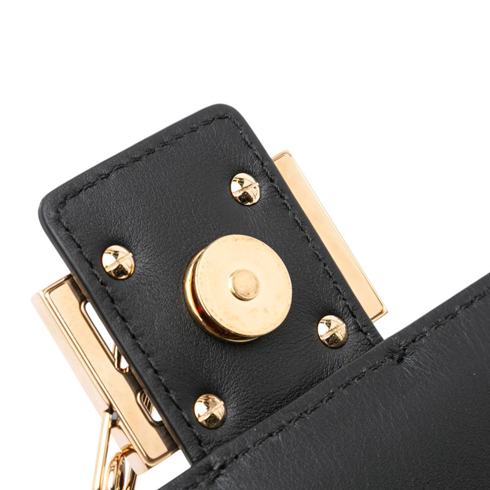 Fendi AB Fendi Black Calf Leather Versace Vitello Seta Fendace Brooch Baguette Satchel Italy