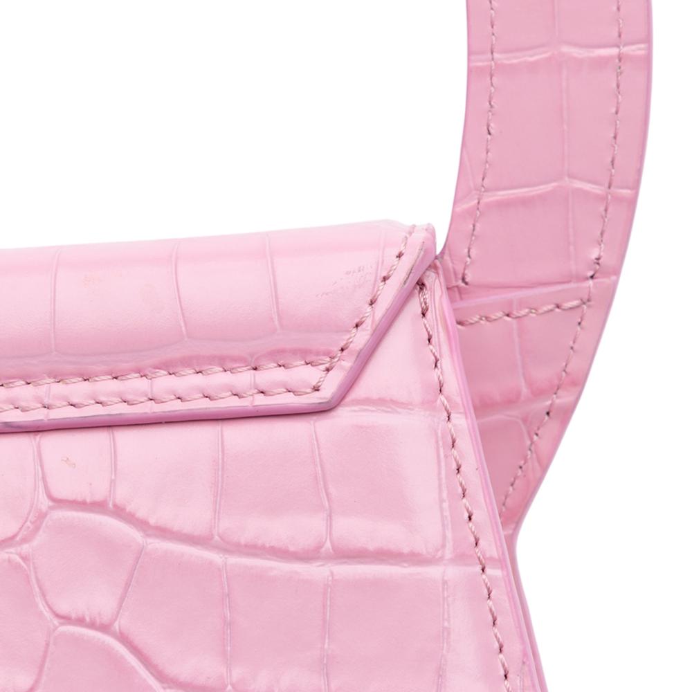 Jacquemus AB Jacquemus Pink Calf Leather Crocodile Embossed skin Le Sac Rond Bag Spain