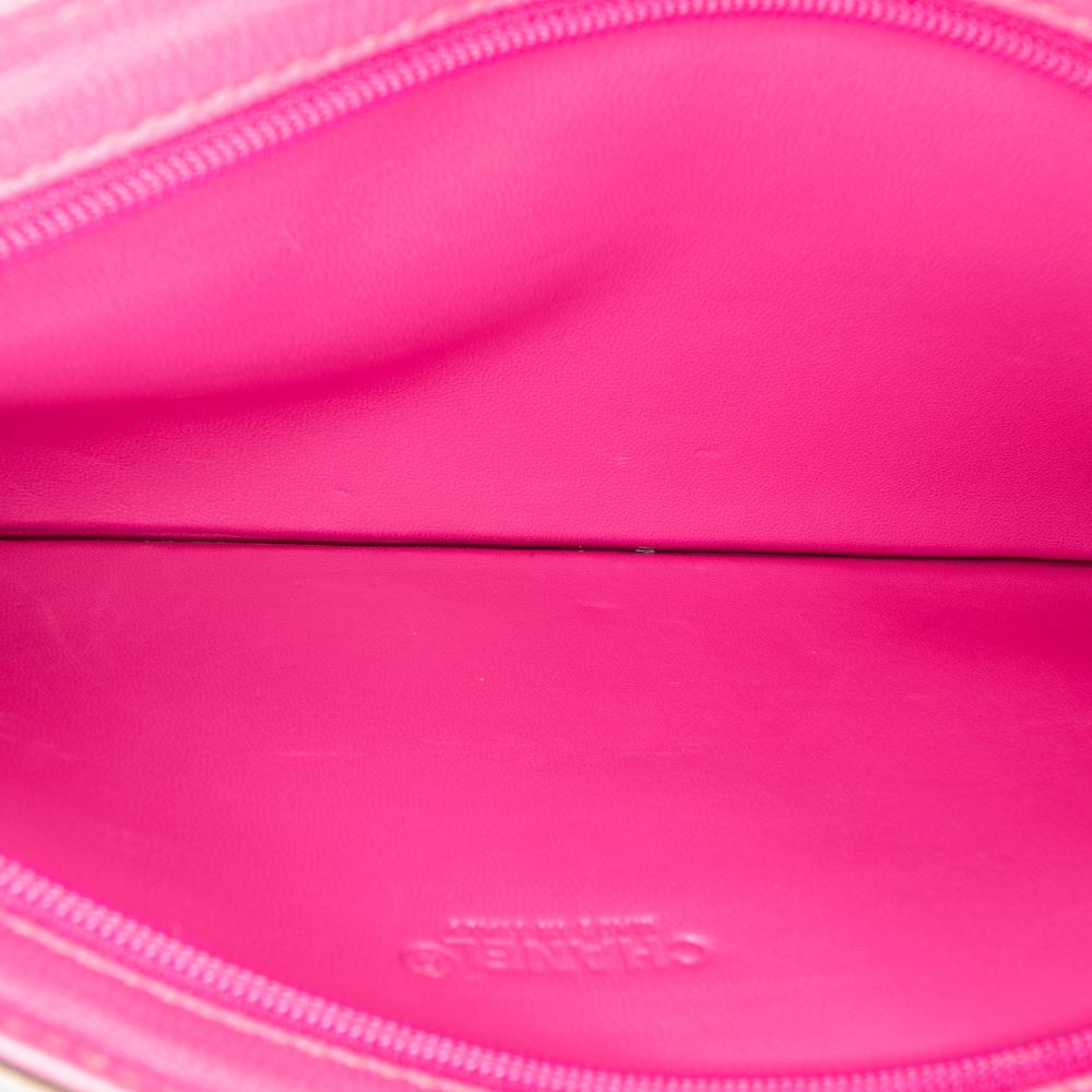 Chanel B Chanel Brown with Pink Hot Pink Calf Leather Pony Hair Logo Chain Pochette Italy