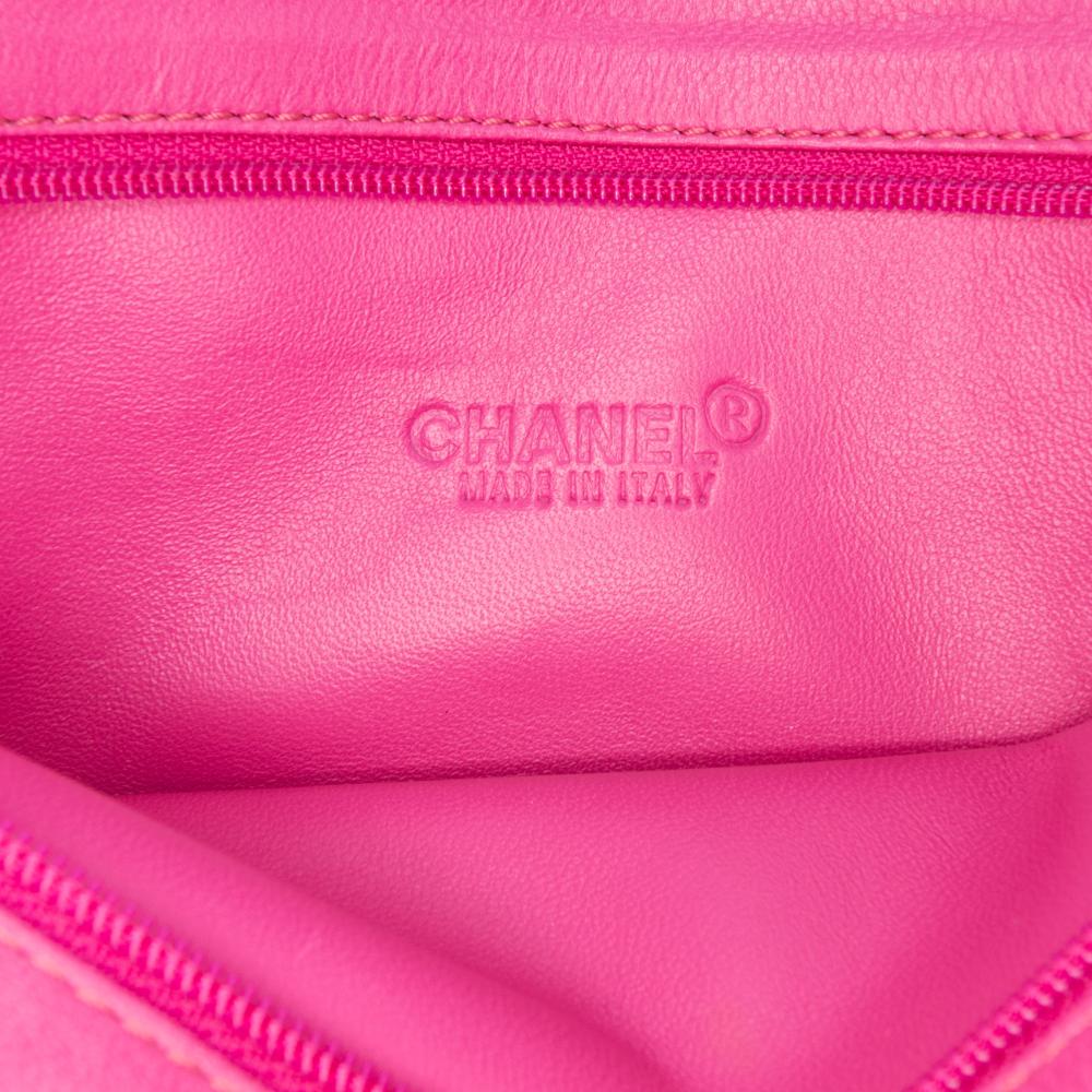 Chanel B Chanel Brown with Pink Hot Pink Calf Leather Pony Hair Logo Chain Pochette Italy