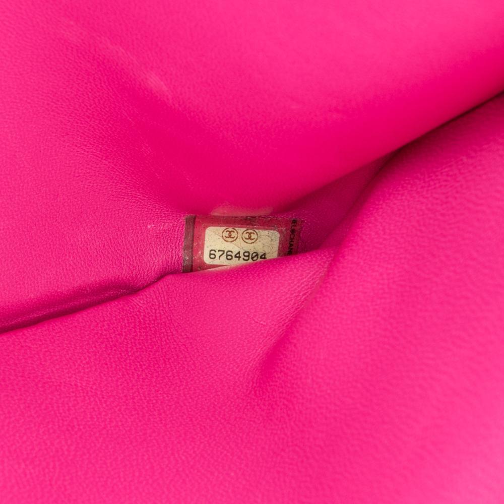 Chanel B Chanel Brown with Pink Hot Pink Calf Leather Pony Hair Logo Chain Pochette Italy