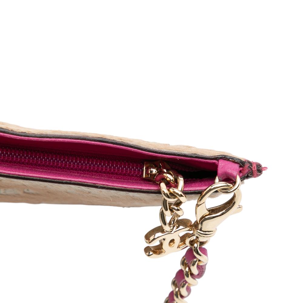 Chanel B Chanel Brown with Pink Hot Pink Calf Leather Pony Hair Logo Chain Pochette Italy