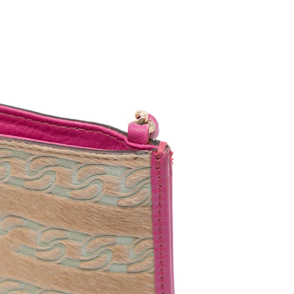 Chanel B Chanel Brown with Pink Hot Pink Calf Leather Pony Hair Logo Chain Pochette Italy