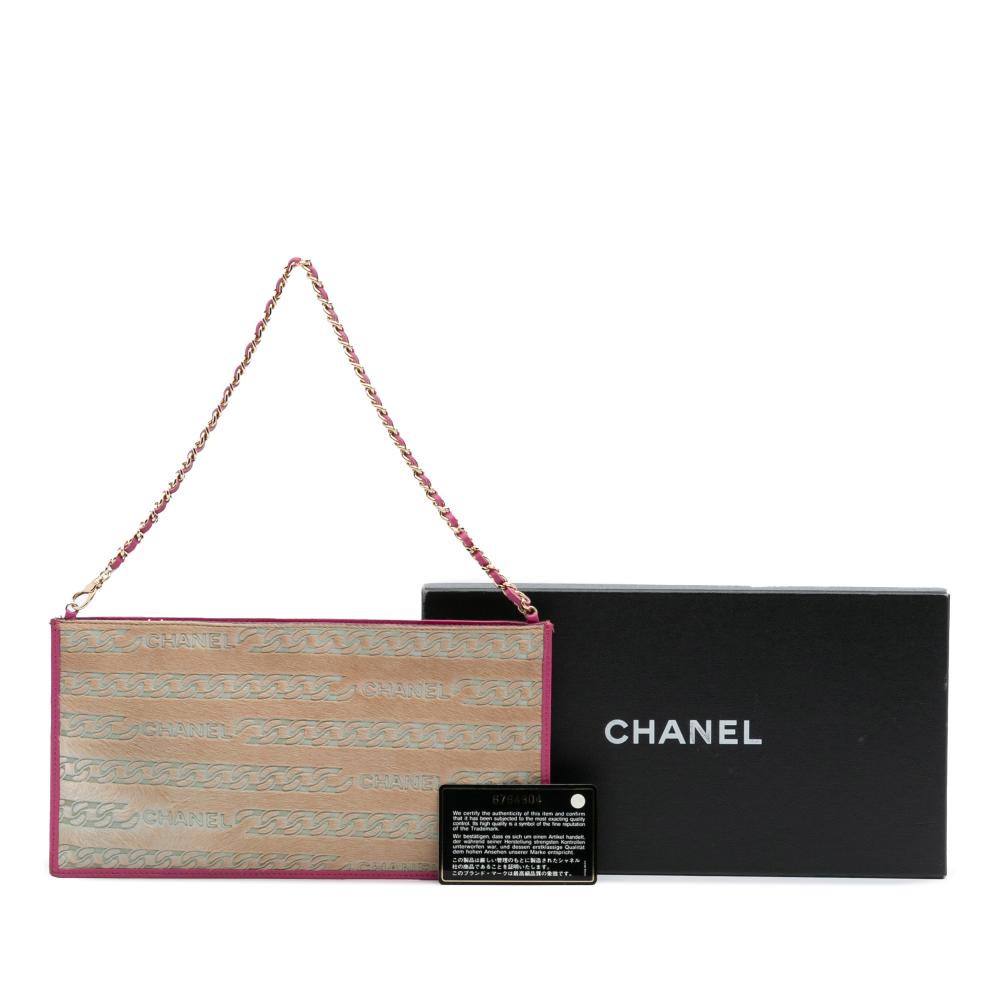 Chanel B Chanel Brown with Pink Hot Pink Calf Leather Pony Hair Logo Chain Pochette Italy